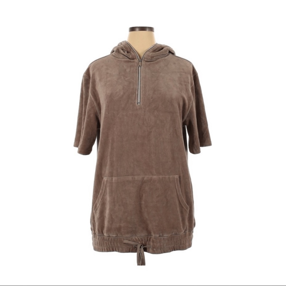 KITH Women’s XL Brown Short Sleeve Cotton Quarter Zipper Pullover Hoodie